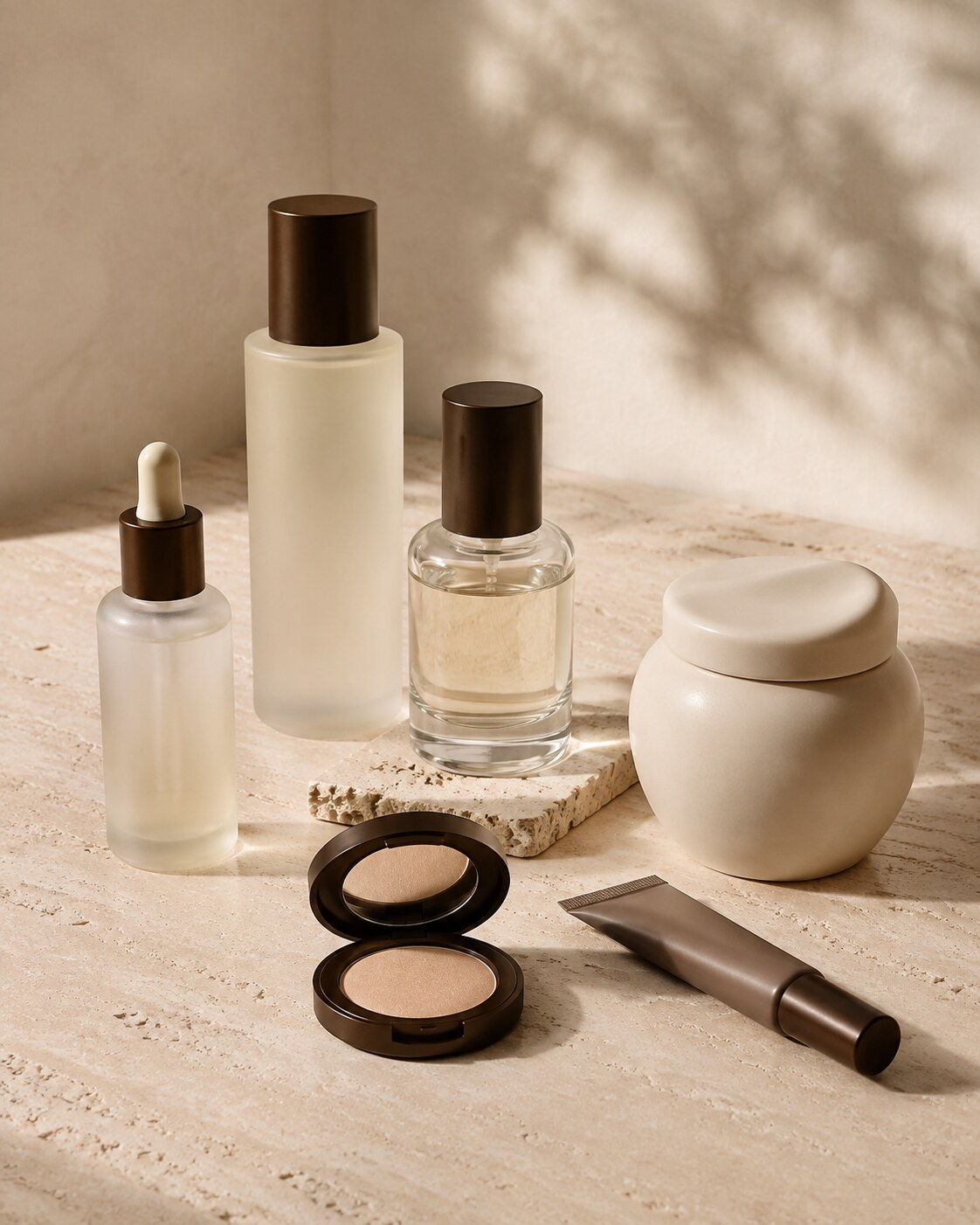 A curated beauty edit in warm editorial light